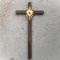 Large Wooden Wall Cross with Crystal Heart