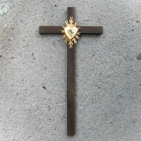 Large Wooden Wall Cross with Crystal Heart