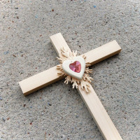 Large Wooden Wall Cross with Crystal Heart