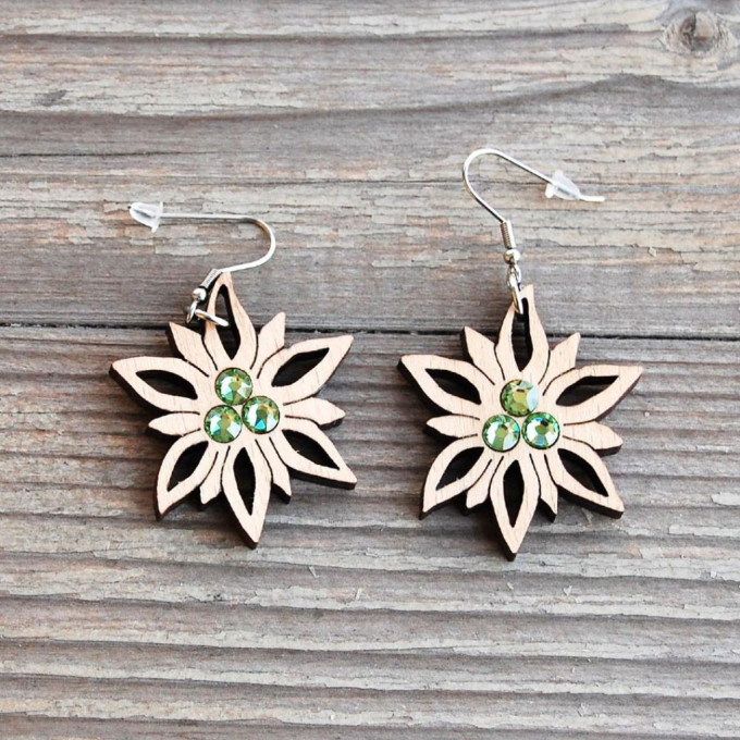 Wooden Earrings Edelweiss