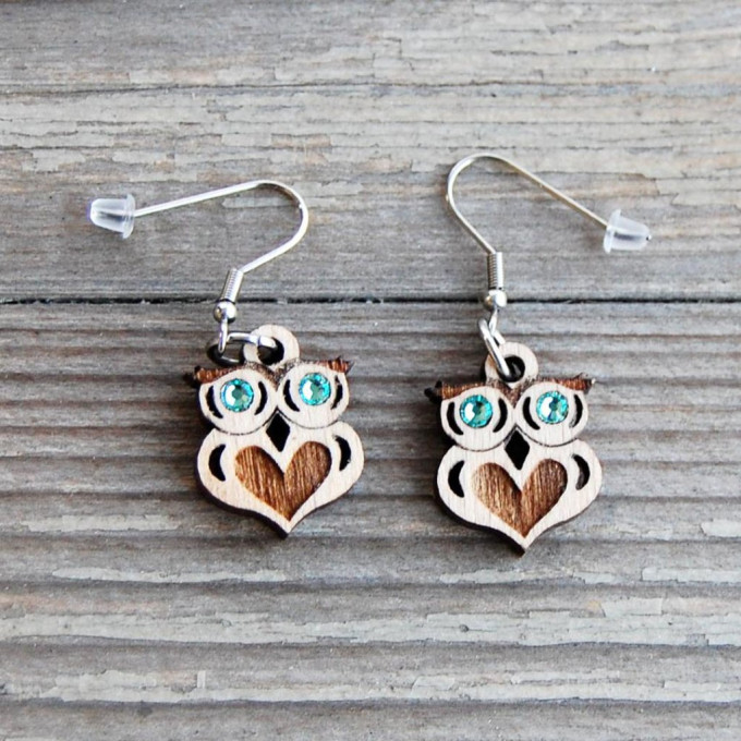 Wooden Earrings Owl