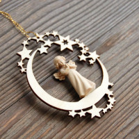 Drevený anjel vianočná dekorácia