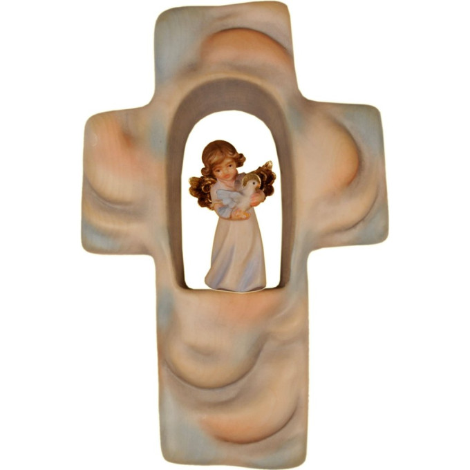 Detský krížik s oblakmi, anjelom a holubicou