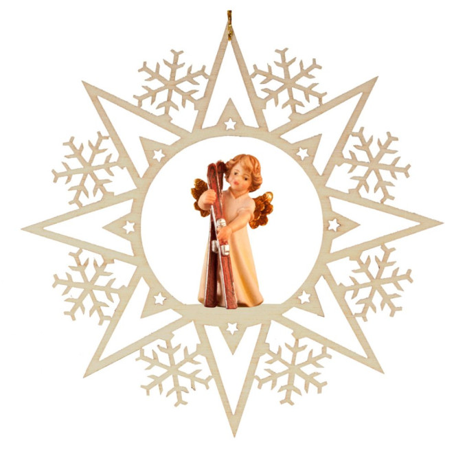 Krištáľová hviezda s anjelom a lyžami