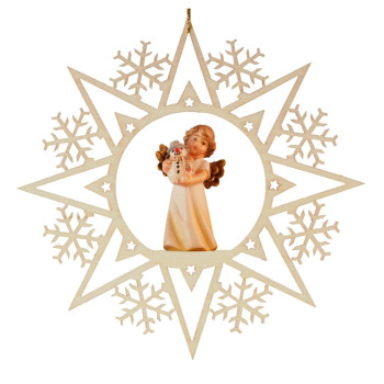 Krištáľová hviezda s anjelom a snehuliakom