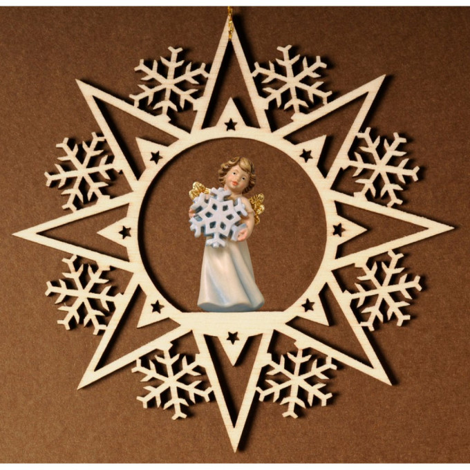 Krištáľová hviezda s anjelom a vločkou