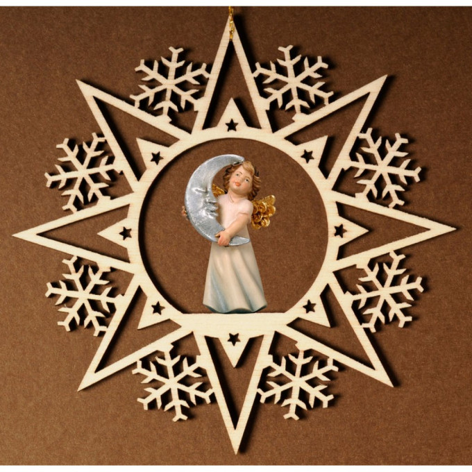 Krištáľová hviezda s anjelom a mesiacom