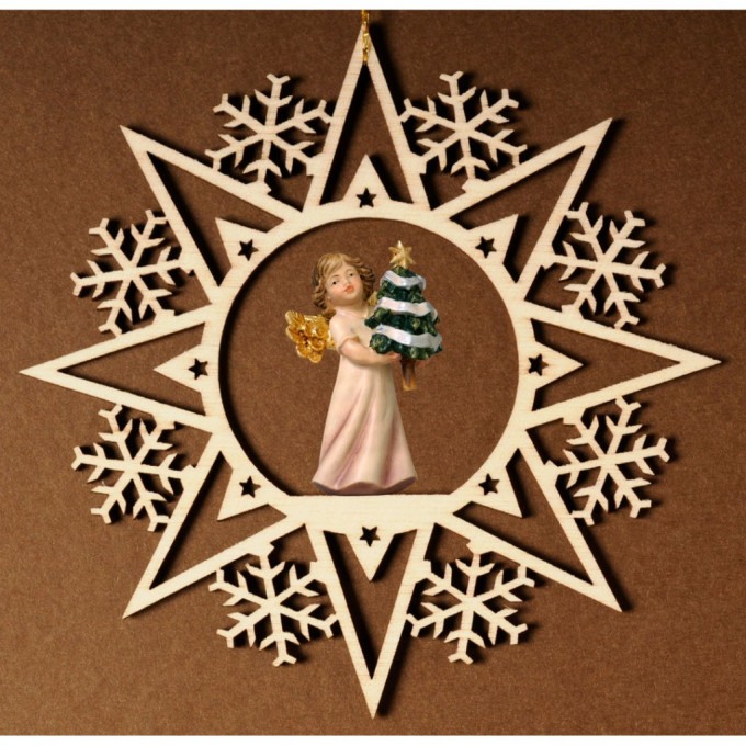 Krištáľová hviezda s anjelom a stromčekom