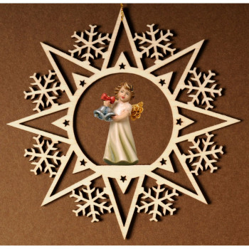 Krištáľová hviezda s anjelom a zvončekami