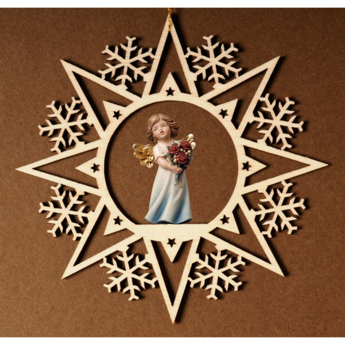 Krištáľová hviezda s anjelom a ružami