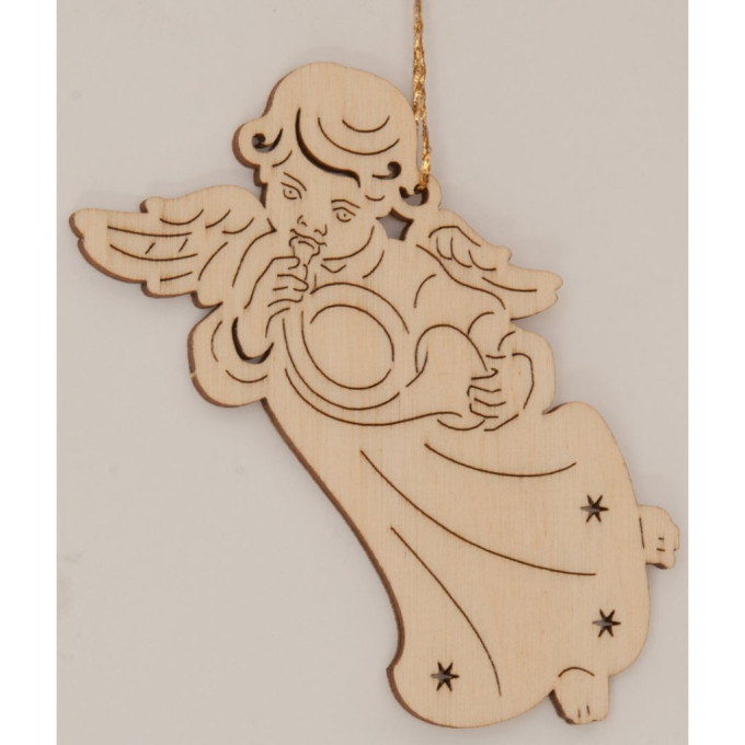 Drevená laserová dekorácia - Anjel s rohom (10 ks)