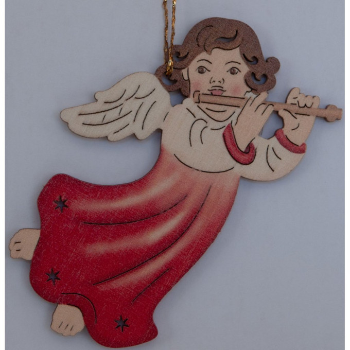 Drevená laserová dekorácia - Anjel s flautou (10 ks)