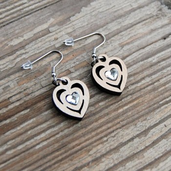 Crystal Heart wooden earrings