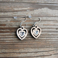 Crystal Heart wooden earrings