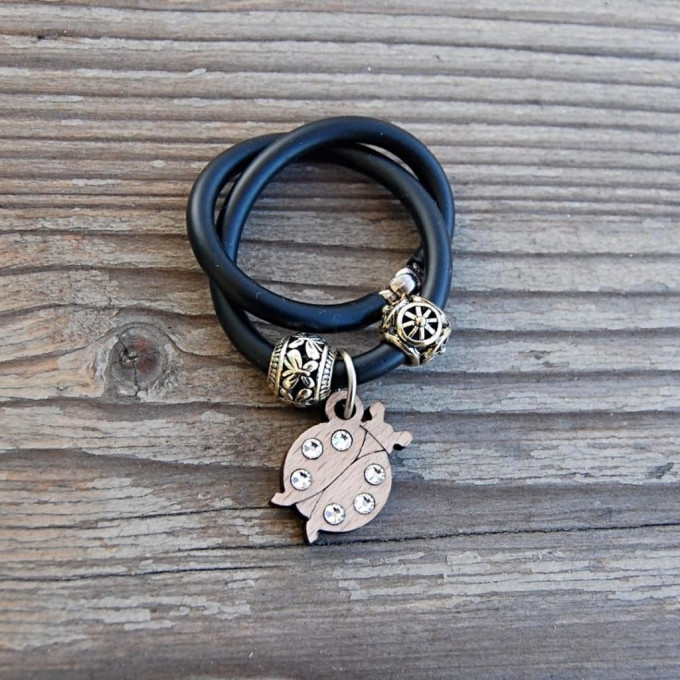 Wooden ladybird bracelet - clear