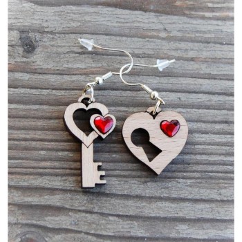 Red Heart and Key Earrings