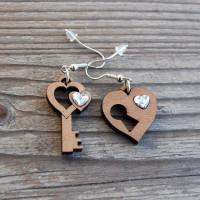 Red Heart and Key Earrings