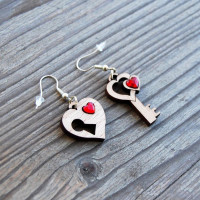 Red Heart and Key Earrings