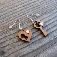 Red Heart and Key Earrings