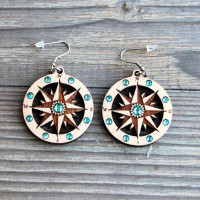 Wooden Compass Earrings 
