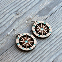 Wooden Compass Earrings 