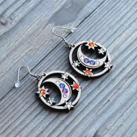 Wooden Earrings Moon and Stars
