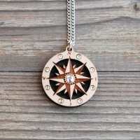 Wooden Compass Pendant Necklace 