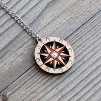 Wooden Compass Pendant Necklace 