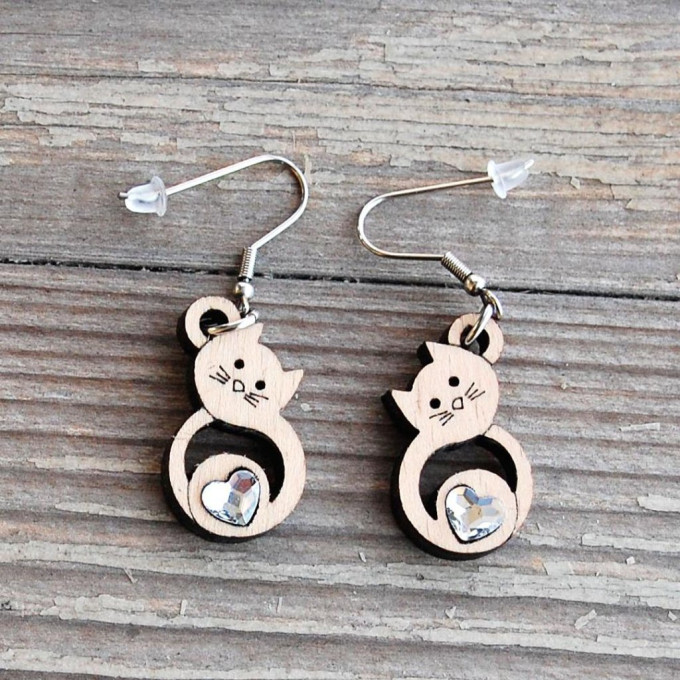 Wooden Earrings Cats