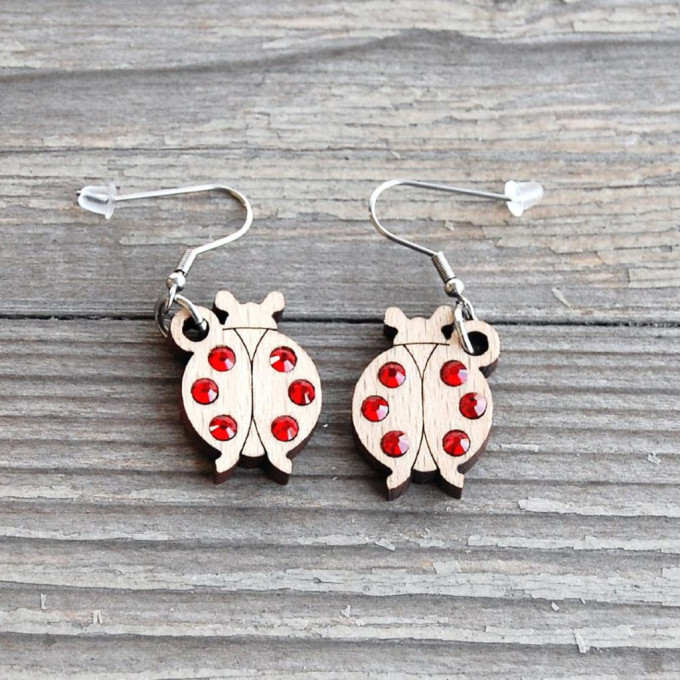 Wooden Earrings Ladybirds