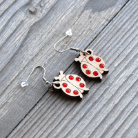 Wooden Earrings Ladybirds