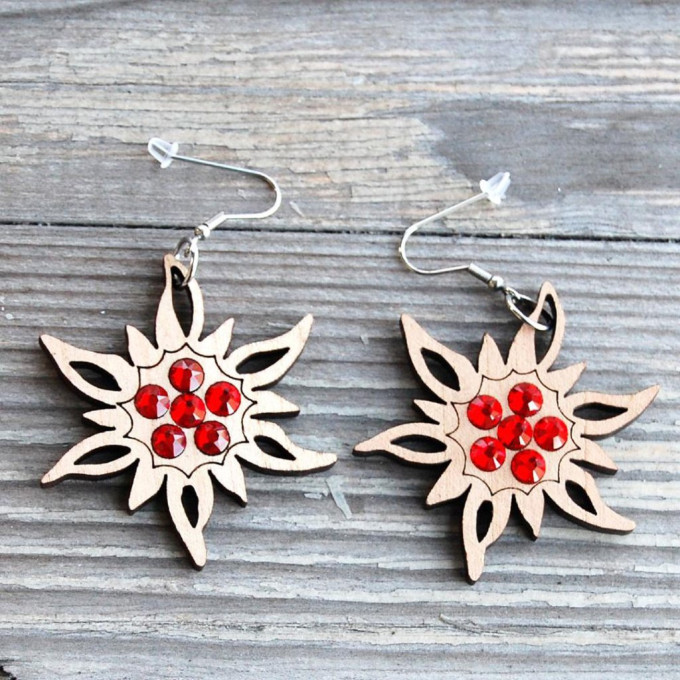 Wooden Earrings Large Edelweiss