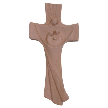 Moderný drevený kríž Svätá Rodina čerešňové drevo