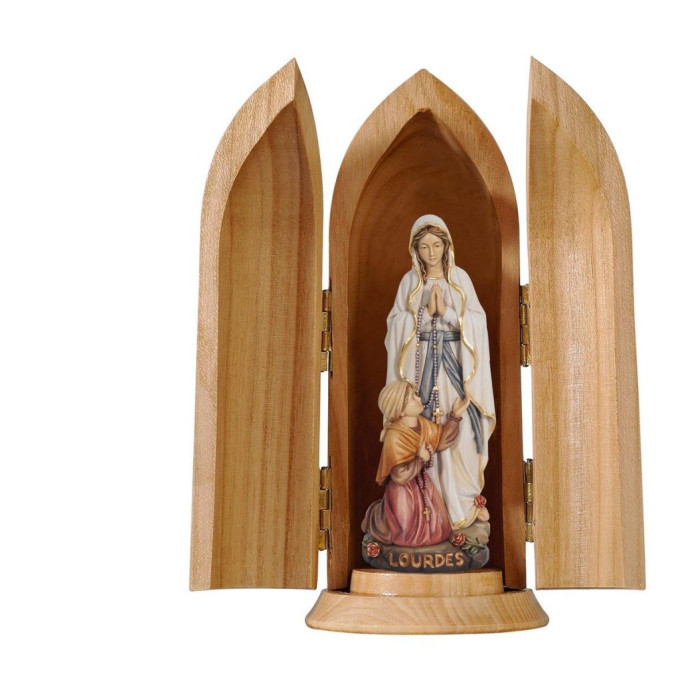 Panna Mária Lurdská s Bernadetou v kaplnke - moderná