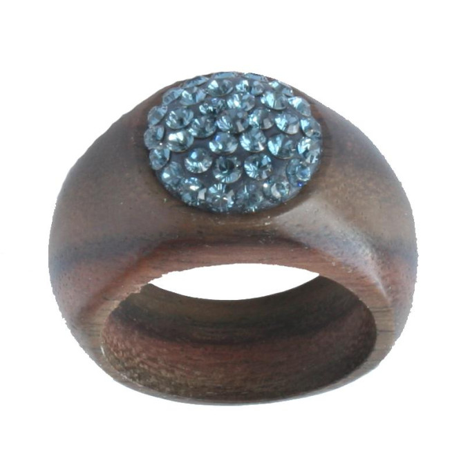 Wooden ring with Blue Crystal