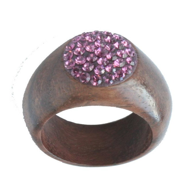 Wooden ring with Violett Crystal