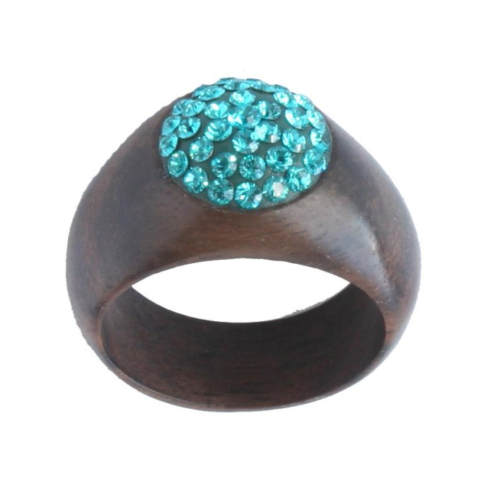 Wooden ring with Dark Blue Crystal
