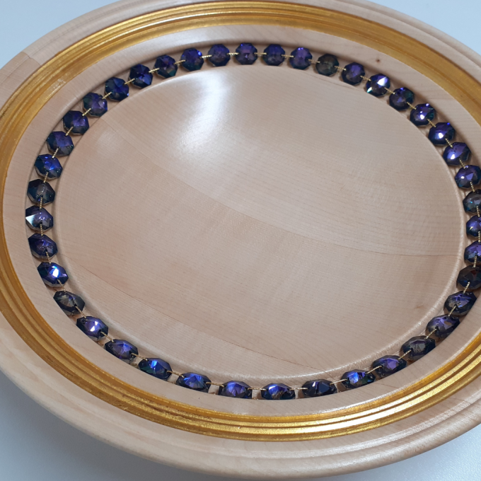 Drevená misa s krištáľom Heliotrope