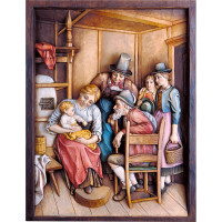 Drevený reliéf " U starých rodičov"