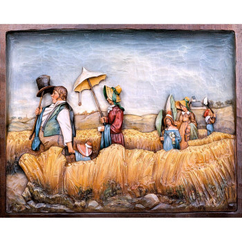 Drevený reliéf " Nedeľná prechádzka" Spitzweg