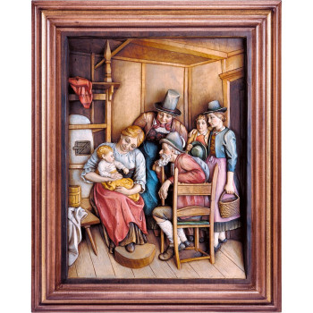 Drevený obraz " U starých rodičov"